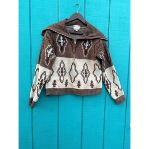 Pink Republic South Western Saddleback Quarter Zip Sweater Sailor Collar Brown S